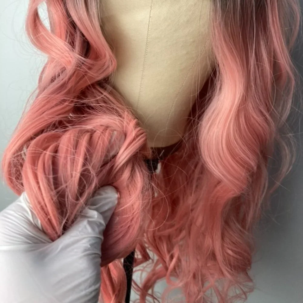 Pink Wig With Black Lace Front Wig